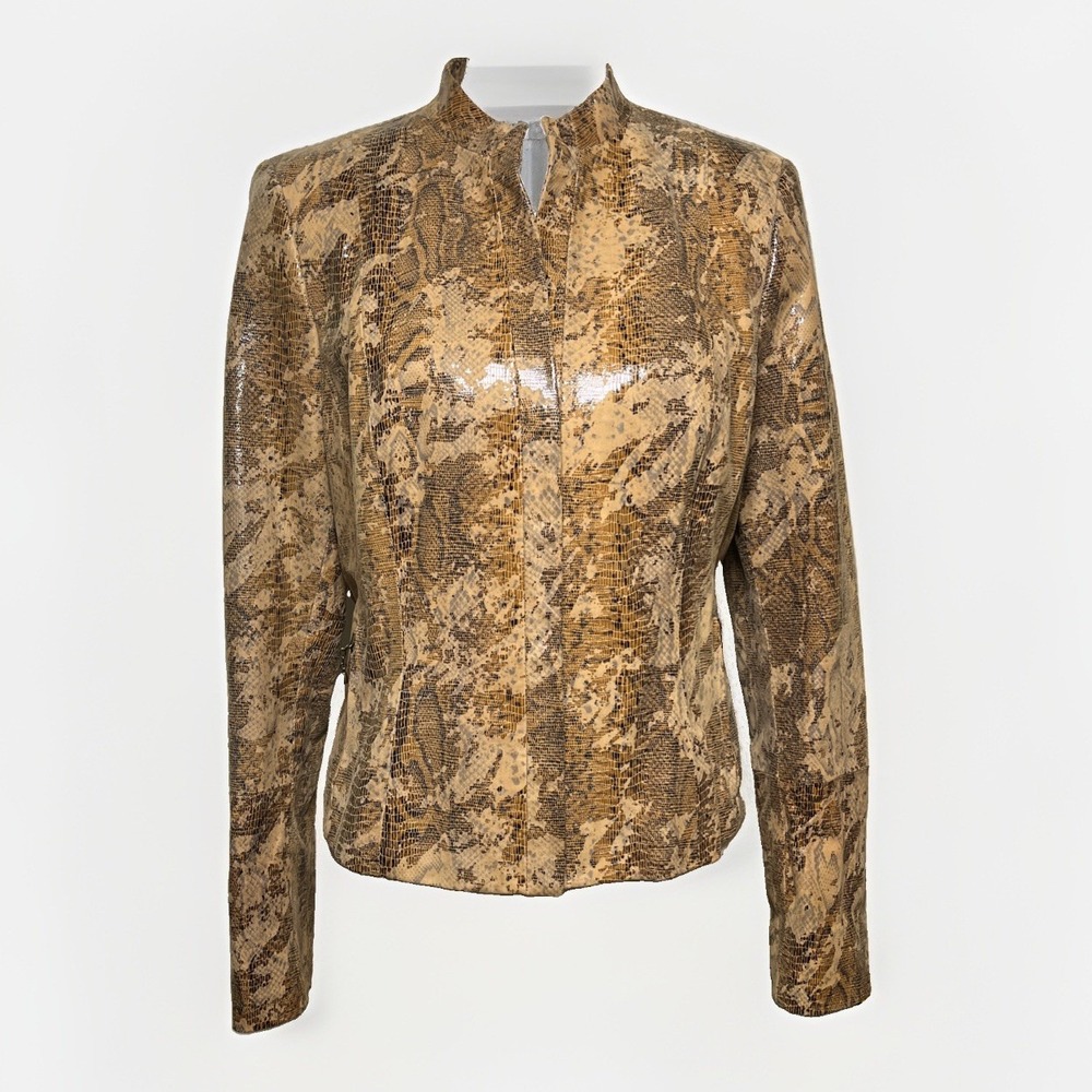 Vintage Worth Tan Leather Snakeskin Pattern Jacket Womens Size 10